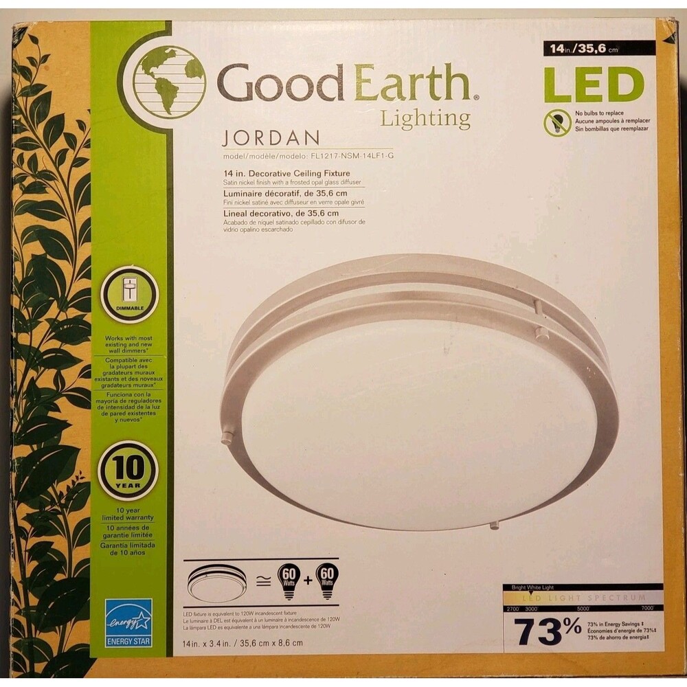 Good Earth FL1217 NSM 14LF1G Jordan Series 14Inch Decorative Ceiling Fixture NWT